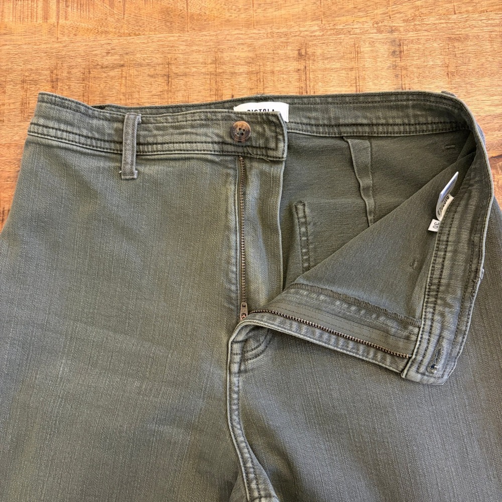 Pistola Penny Wide Leg Crop Jeans 30 Olive Green High Rise Raw Hem Utility Pants - Picture 6 of 12